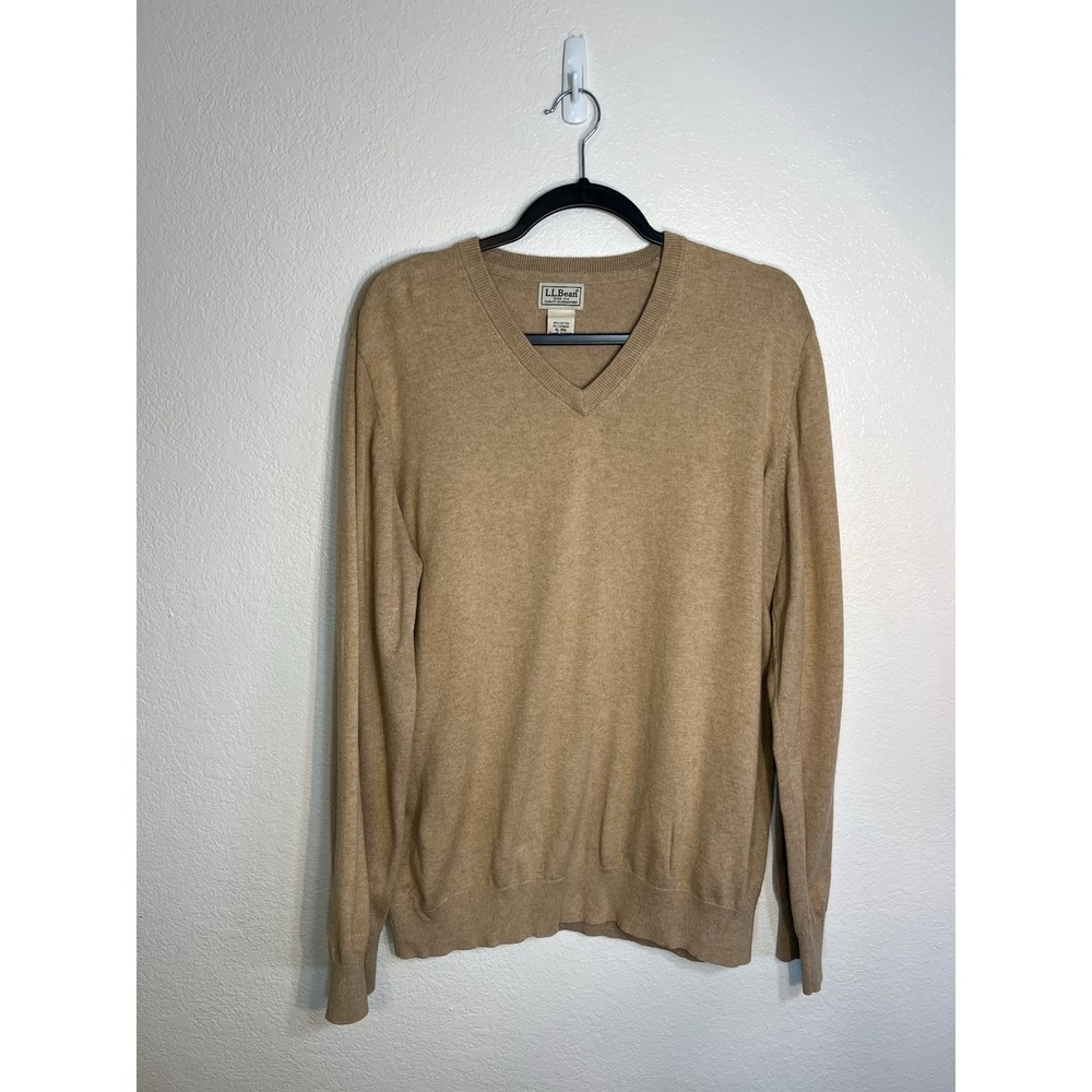LL Bean Sweater Men- Size‎ XL - Color Beige V-Neck- 95% Cotton 5% Cashmere